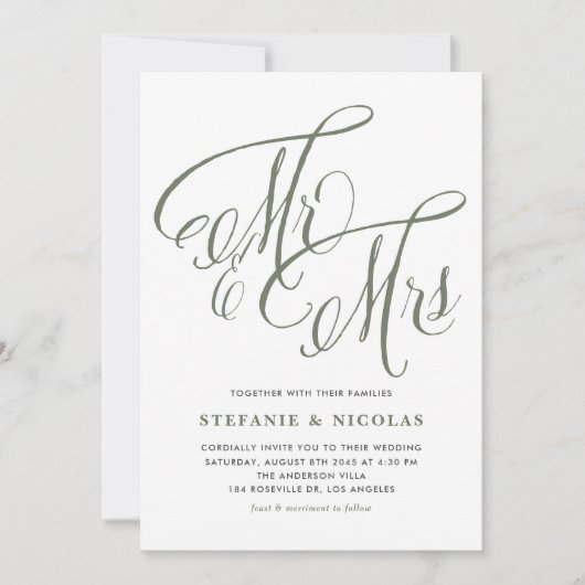 Taupe Green Mrs. en Mrs Rustic Script Wedding Kaart (Voorkant)