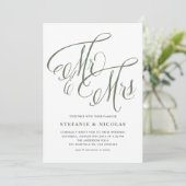 Taupe Green Mrs. en Mrs Rustic Script Wedding Kaart (Staand voorkant)
