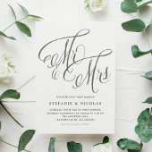 Taupe Green Mrs. en Mrs Rustic Script Wedding Kaart