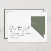 Taupe Green Nevada State Map QR-code Save the Date Aankondigingskaart (Voorkant / Achterkant)