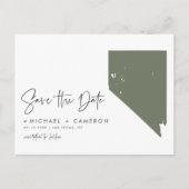 Taupe Green Nevada State Map QR-code Save the Date Aankondigingskaart (Voorkant)