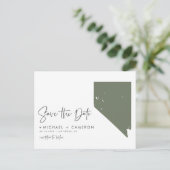 Taupe Green Nevada State Map QR-code Save the Date Aankondigingskaart (Staand voorkant)