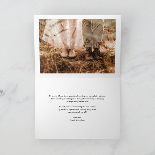 Taupe Green Retro Bold Typografie Fotobruiloft Bedankkaart (Binnen)