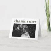 Taupe Green Retro Bold Typografie Fotobruiloft Bedankkaart (Voorkant)