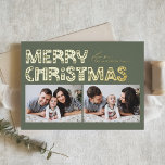 Taupe Green Scandinavisch Twee Foto Kerstmis Folie Feestdagenkaart<br><div class="desc">Stuur feestvreugde met onze aanpasbare kerstkaart met twee foto's, met charmante typografie in Scandinavische stijl. Deze gouden folie kerstkaart combineert de moderne esthetiek prachtig met een feestelijke sfeer, zodat u twee van uw favoriete foto's kunt laten zien. De moderne typografie wordt aangevuld met een minimalistisch ontwerp dat de essentie van...</div>