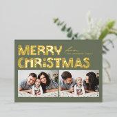 Taupe Green Scandinavisch Twee Foto Kerstmis Folie Feestdagenkaart (Staand Voorkant)