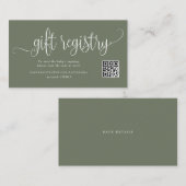 Taupe Green Script Baby shower QR Code Registry Informatiekaartje (Voorkant / Achterkant)