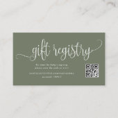 Taupe Green Script Baby shower QR Code Registry Informatiekaartje (Voorkant)