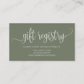 Taupe Green Script Baby shower Registry Informatiekaartje (Voorkant)