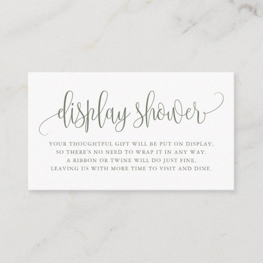 Taupe Green  Script Display Shower Informatiekaartje (Voorkant)