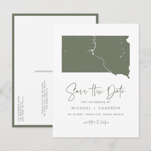 Taupe Green South Dakota Kaart QR Code De datum op (Voorkant / Achterkant)