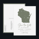 Taupe Green Wisconsin Kaart QR-code Bewaar de datu<br><div class="desc">Vier je liefde met deze QR-code Save the Date-Briefkaart, met een stijlvol silhouet van de staatskaart van Wisconsin. Ideaal voor koppels die een bruiloft organiseren in de prachtige staat Wisconsin - of het nu in charmante steden is zoals Milwaukee, Madison, of in een rustieke omgeving aan het meer of op...</div>