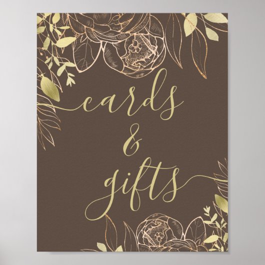 Taupe Greige & Gold Modern Floral Cards & Gifts Poster (Voorkant)