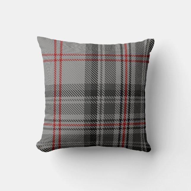 Taupe Grey Black Red Off-Center Giant Tartan Pset Kussen (Voorkant)