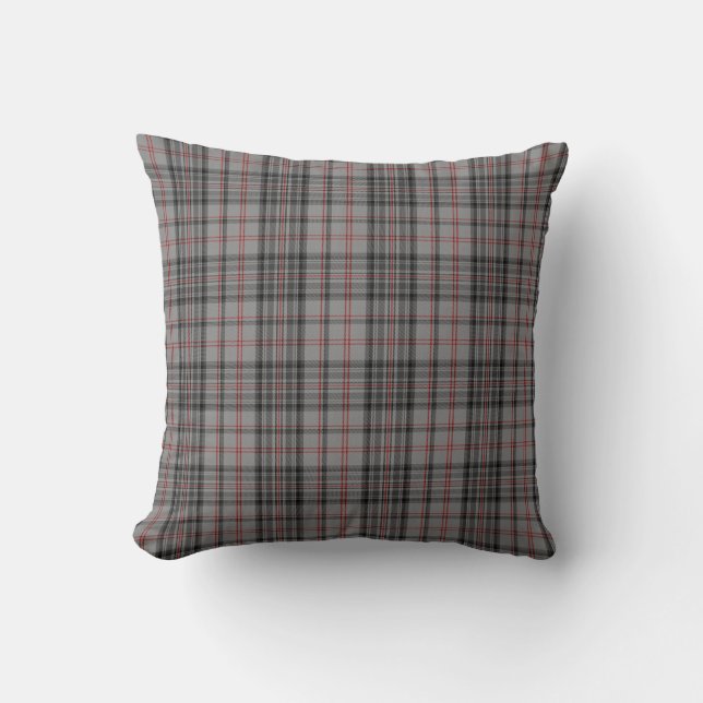 Taupe Grey Black Red Verschillende kanten Tartan P Kussen (Voorkant)
