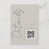 Taupe Grey Moderne QR-code Trouwdetails Informatiekaartje (Voorkant)