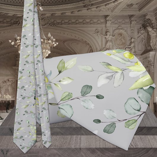 Taupe Grey Sage Green Eucalyptus Elegant Wedding Stropdas