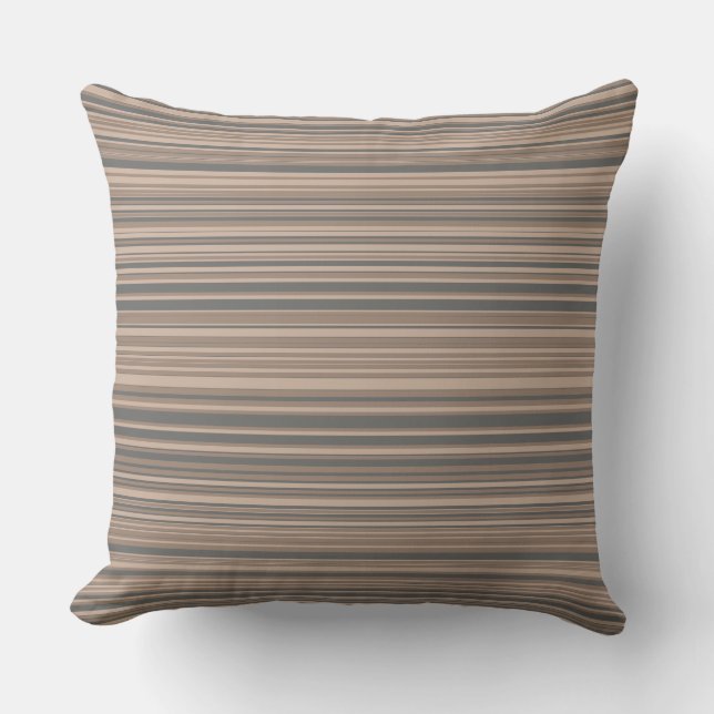 Taupe & Grey Simple Modern Striped Patroon Kussen (Voorkant)