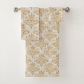 Taupe Grijs Bruin Damask 3 Stuk Bad Handdoek (Insitu)