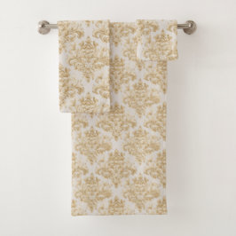  Taupe Grijs Bruin Damask 3 Stuk Bad Handdoek