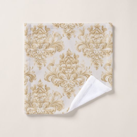  Taupe Grijs Bruin Damask 3 Stuk Bad Handdoek (Wasdoekje)