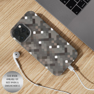 Taupe grijs bruin zwart midcentury pixelpatroon iPhone 15 pro max hoesje