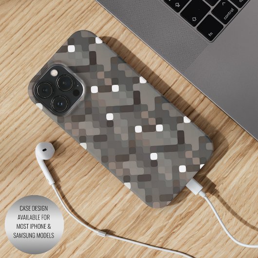 Taupe Grijs Bruin Zwart Mideeuw Pixelpatroon iPhone Hoesje