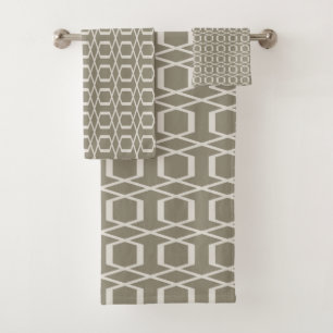Taupe Grijsgeometrisch Traliewerk Mid Century Mode Bad Handdoek