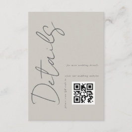 Taupe grijze moderne QR-code Huwelijksdetails Informatiekaartje