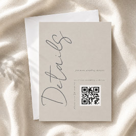 Taupe grijze moderne QR-code Huwelijksdetails Informatiekaartje