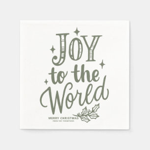 Taupe Groen Joy to the World Lettering Kerstmis Servet
