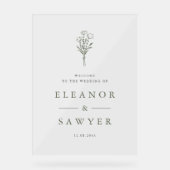 Taupe Groen Minimalistische Bloemen Boeket Huwelij Acryl Bord (Voorkant)