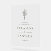 Taupe Groen Minimalistische Bloemen Boeket Huwelij Acryl Bord (Hoek)