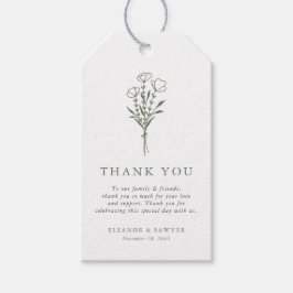 Taupe Groen Minimalistische Bloemen Boeket Huwelij Cadeaulabel