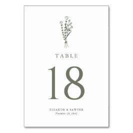 Taupe Groen Minimalistische Bloemen Boeket Huwelij Kaart