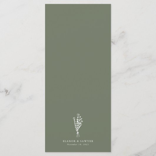 Taupe Groen Minimalistische Bloemen Boeket Huwelij Menu (Achterkant)