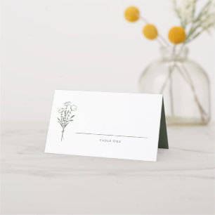 Taupe Groen Minimalistische Bloemen Boeket Huwelij Plaatskaartje