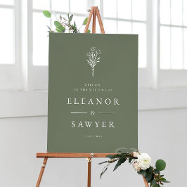 Taupe Groen Minimalistische Bloemen Boeket Huwelij Poster
