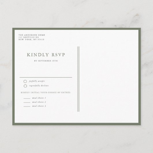 Taupe Groen Minimalistische Bloemen Boeket Huwelij Uitnodiging Briefkaart (Achterkant)