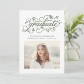 Taupe Groen Rustieke Calligrafie Foto Afstuderen Aankondiging (Staand voorkant)