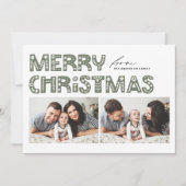 Taupe Groen Scandinavisch Twee Foto Kerstmis Feestdagenkaart (Voorkant)