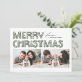 Taupe Groen Scandinavisch Twee Foto Kerstmis Feestdagenkaart (Staand voorkant)