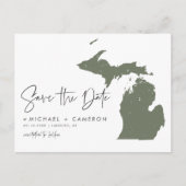 Taupe Groene Michigan Kaart QR-code Datum opslaan (Voorkant)