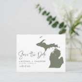 Taupe Groene Michigan Kaart QR-code Datum opslaan (Staand voorkant)