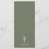 Taupe groene minimalistische bloemboeket trouwfees menu (Achterkant)