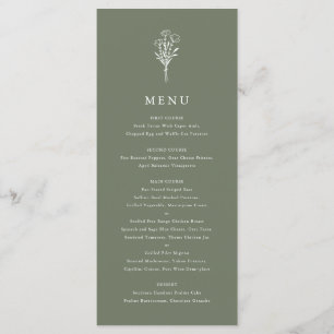 Taupe groene minimalistische bloemboeket trouwfees menu