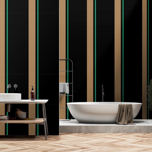Taupe + Groene Verticale Streep Zwart Behang (Badkamer)