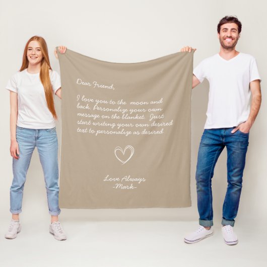 Taupe Handgeschreven Gepersonaliseerde Bericht Vri Fleece Deken (In situ)