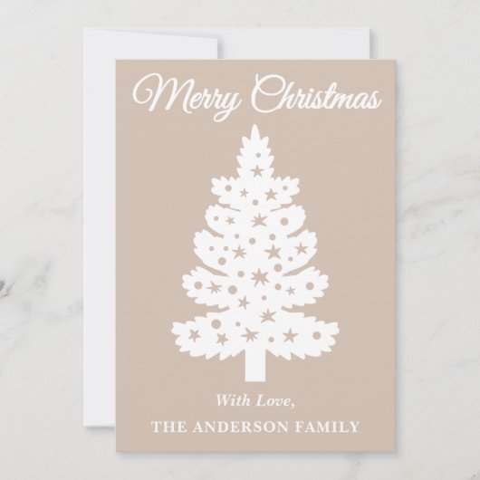 Taupe Handgeschreven Script Kerstboom Feestdagenkaart (Voorkant)