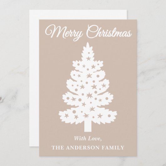 Taupe Handgeschreven Script Kerstboom Feestdagenkaart (Voorkant / Achterkant)